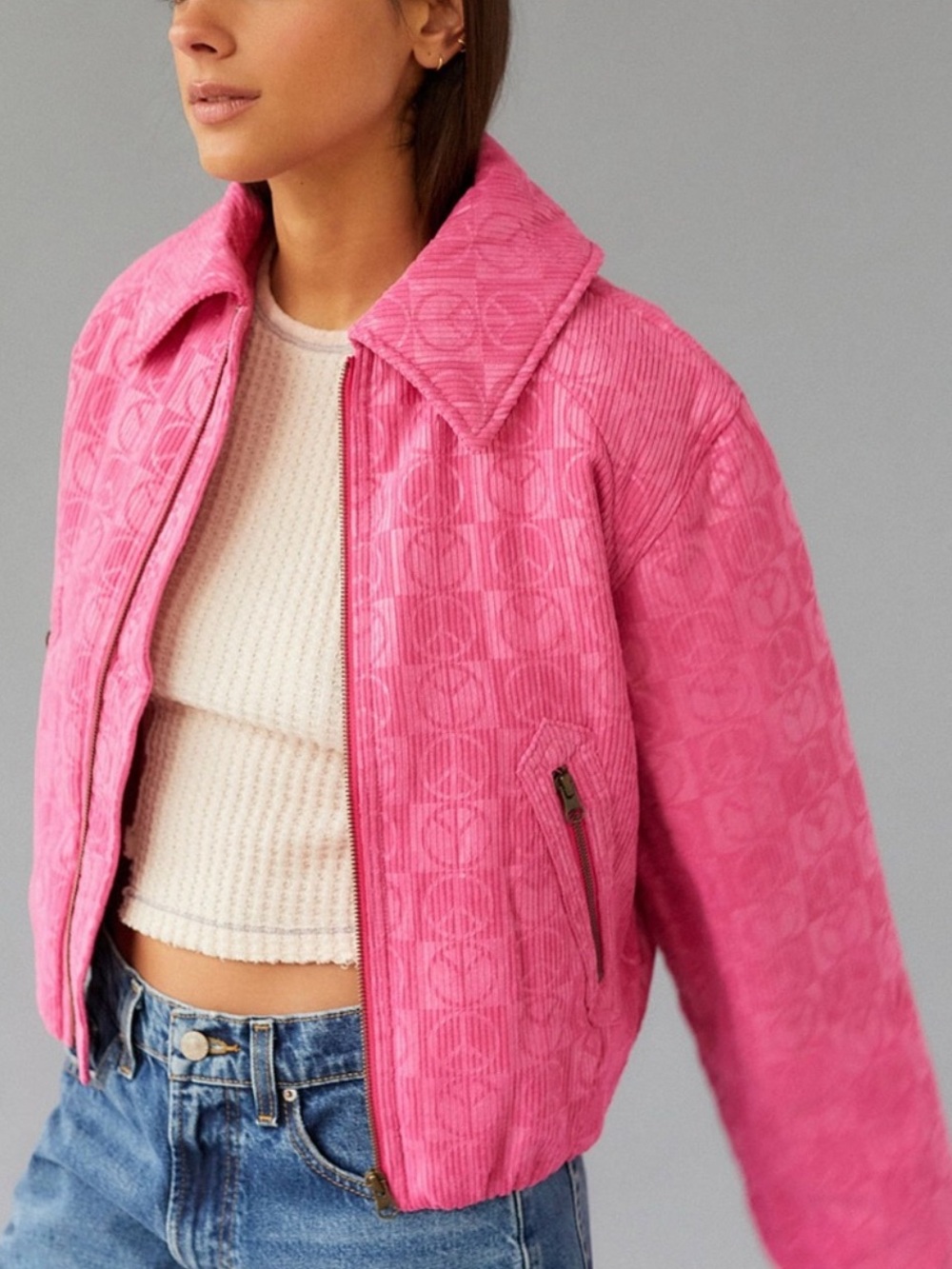 Urban Outfitters Hot Pink Quilted Corduroy Jacket